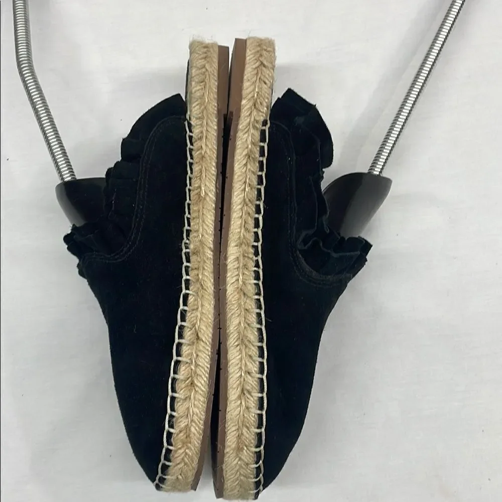 Kate Spade Black Suede Ruffled Espadrille Mules Size 7